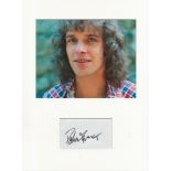 Peter Frampton music, signature piece autograph presentation. Mounted with unsigned photo to approx.