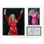 Kylie Minogue music signature piece autograph presentation. Mounted with two unsigned photo to