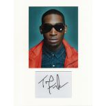 Tinie Tempah signature piece autograph presentation. Mounted with unsigned photo to approx. 16 x