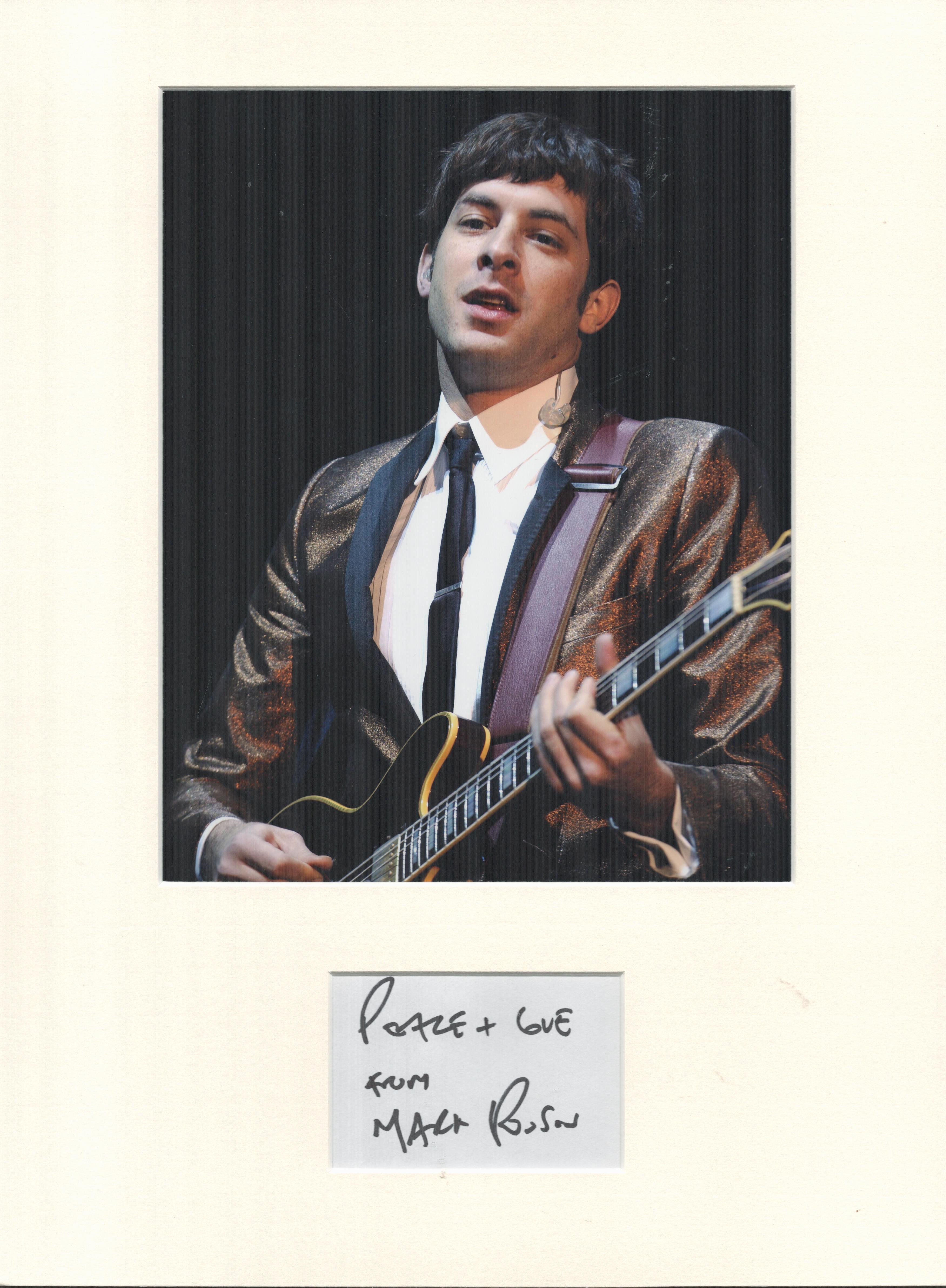 Mark Ronson music, signature piece autograph presentation. Mounted with unsigned photo to approx. 16