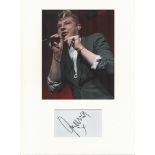 John Newman music, signature piece autograph presentation. Mounted with unsigned photo to approx. 16