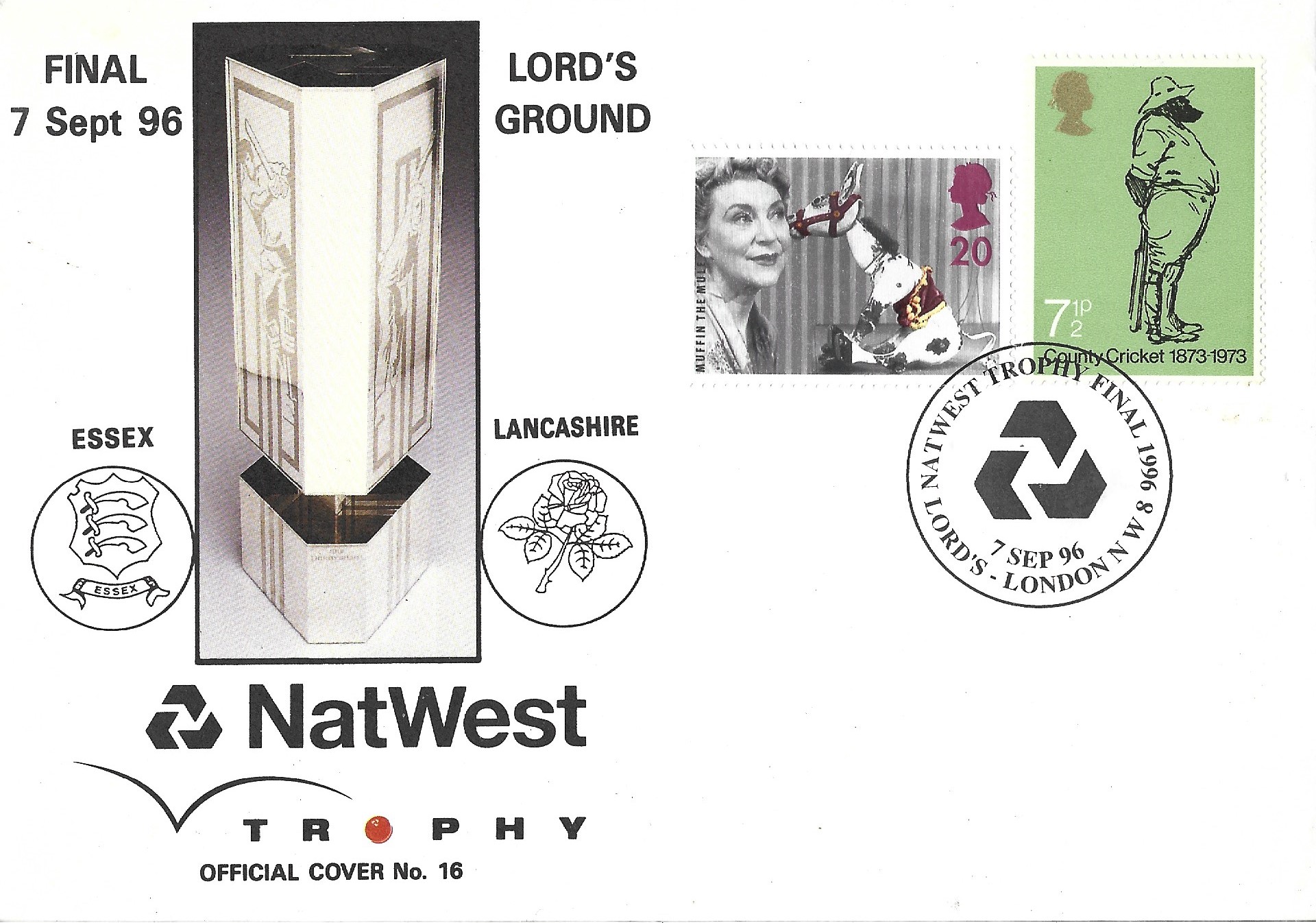 Cricket Nat West Final Essex v Lancashire Lord's 1996 unsigned FDC.