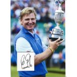 Golf Ernie Els 12x10 matted signature piece includes colour image holding the Open Championship Clar