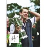 Golf Lee Janzen 12x10 matted signature piece includes colour image holding the US Open trophy.