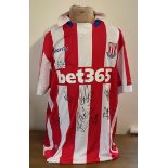 Football Stoke City multi signed replica home shirt 2019-2020 season includes 9 squad signatures.