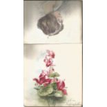 Autograph book collection includes over 20 vintage sketches, doddles and postcards may yield good
