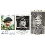 Allo Allo, 4 signed and dedicated cast cards. Gordon Kaye, Hilary Minster, Kim Hartman and Vicki