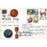 Bobby Moore, Bobby Charlton and Roger Hunt signed World Cup special commemorative issue FDC. 1/6/