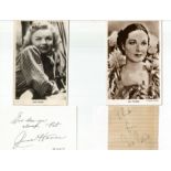 Actresses collection. 5 original signed cut pieces or cards all with early unsigned photo postcards.