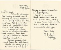 Signed Hand written letter from Captain Phillip Leonard Gunn H.M.S. Wasp 1942 Sympathising for the