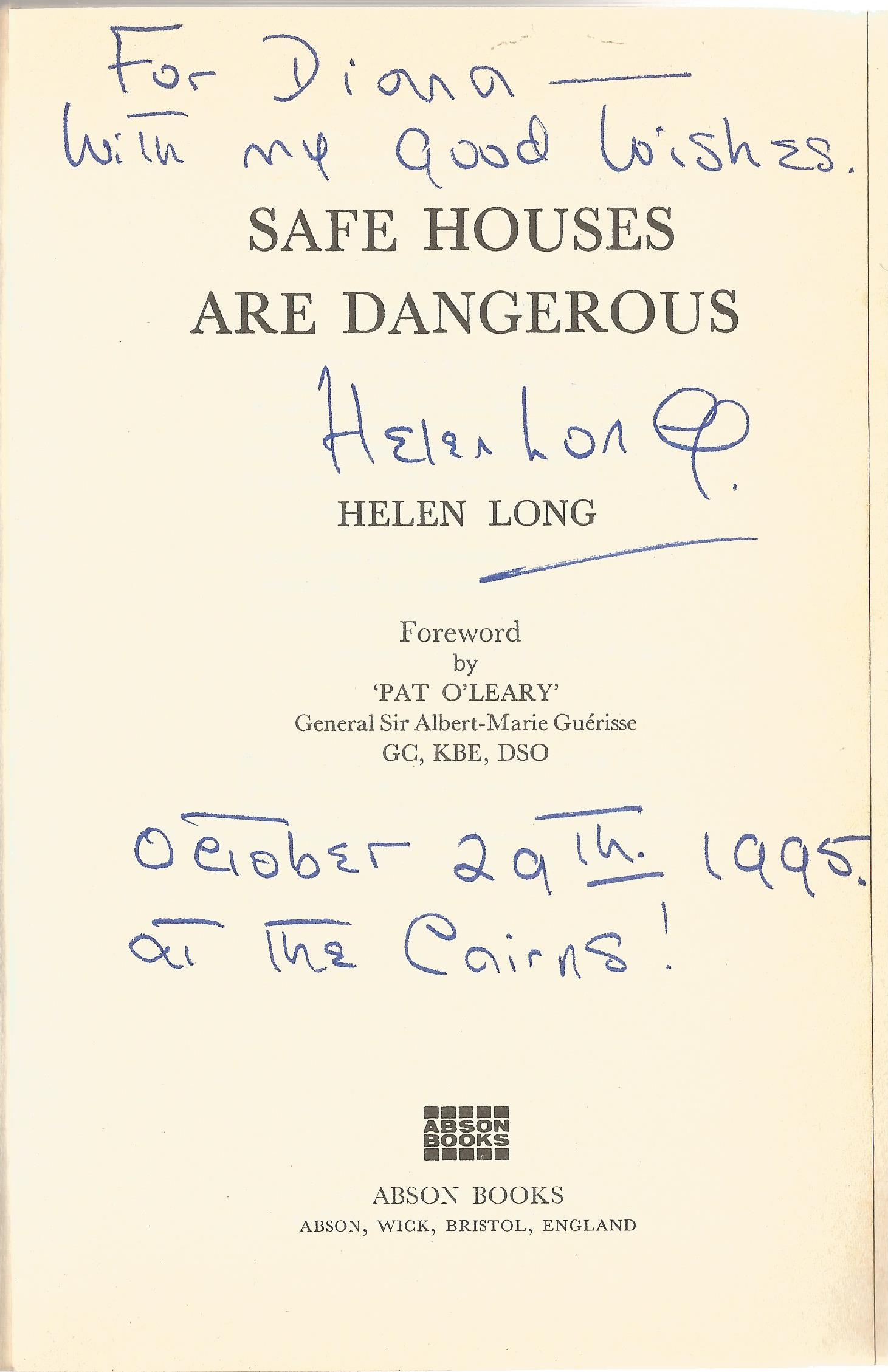 Helen Long Paperback Book Safe Houses are Dangerous signed by the Author on the Title Page and Dated - Image 2 of 2