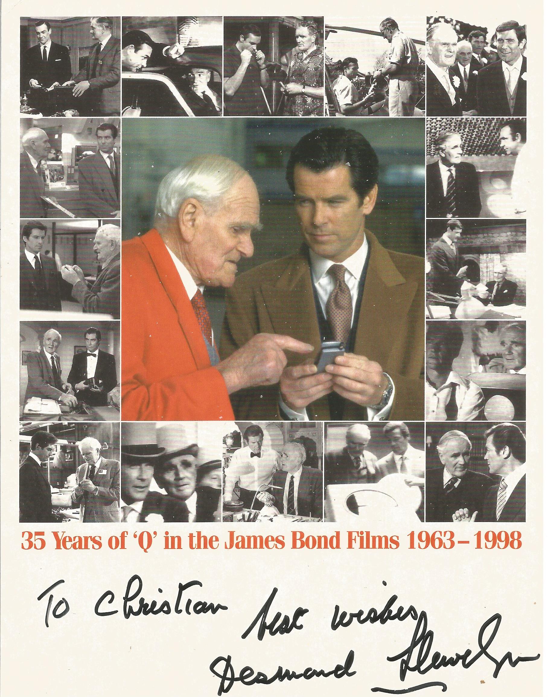 Desmond Llewelyn Q James Bond signed 8 x 6 inch montage photo to Christian
