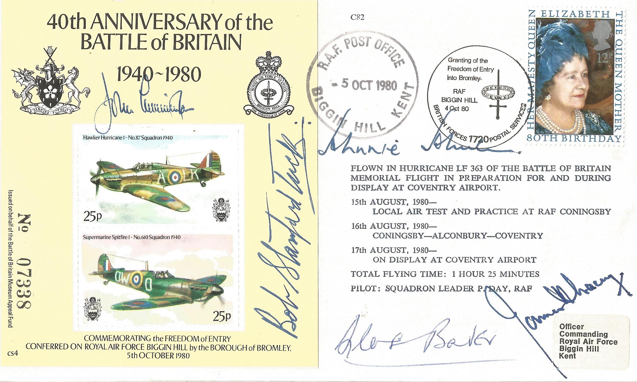 1980 40th Anniversary Battle Of Britain Cover Signed top Five fighter aces