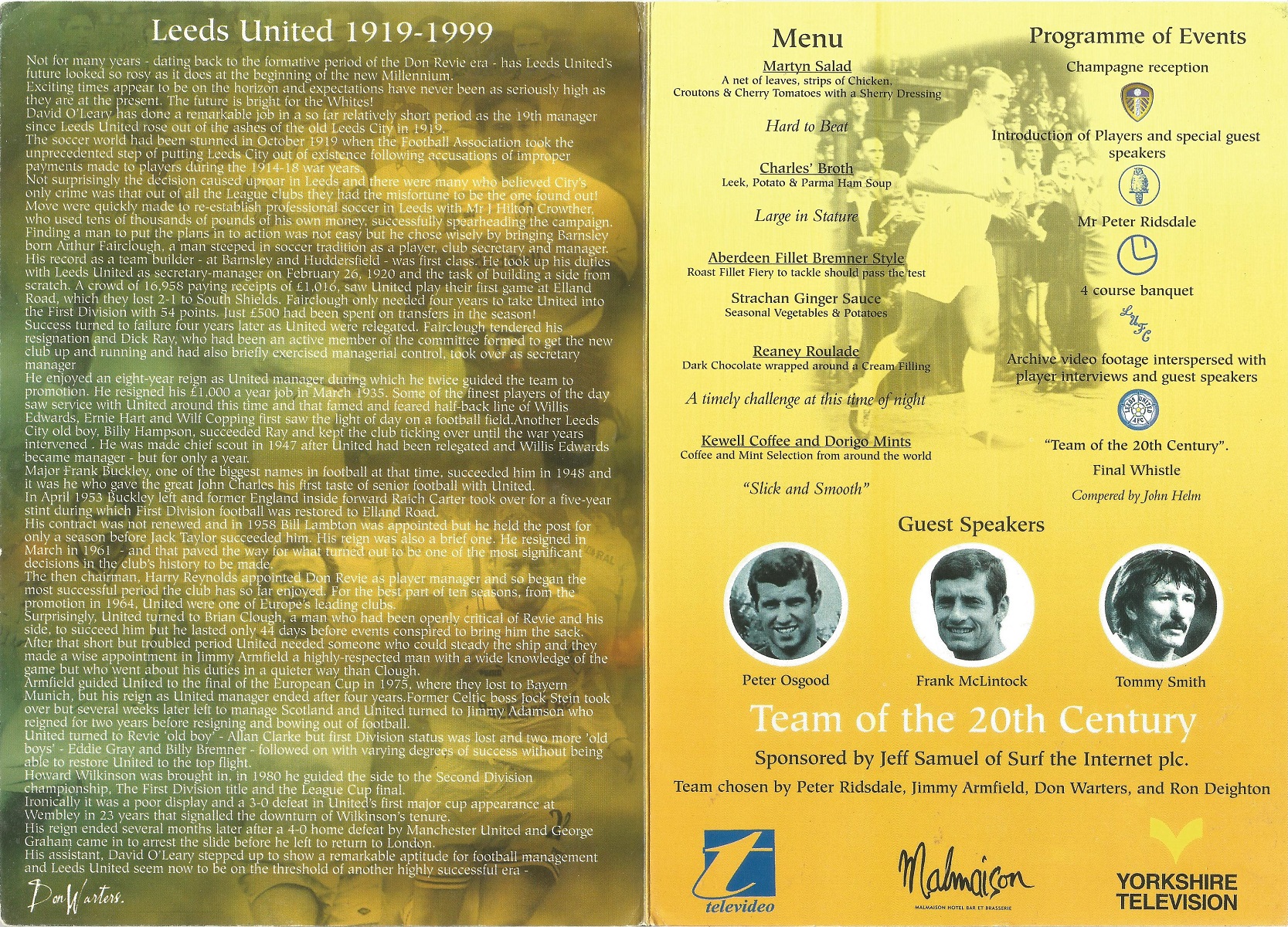 1970 Leeds Footballers multiple signed 80th Ann Dinner Programme - Image 2 of 2