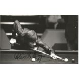 Snooker legend Alex Higgins signed 5 x 3 inch b/w photo