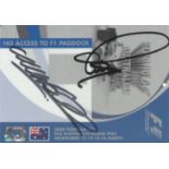 F1 Lewis Hamilton and Mark Webber signed 2008 Australian GP Plastic Pass approx. 6 x 4 inches.