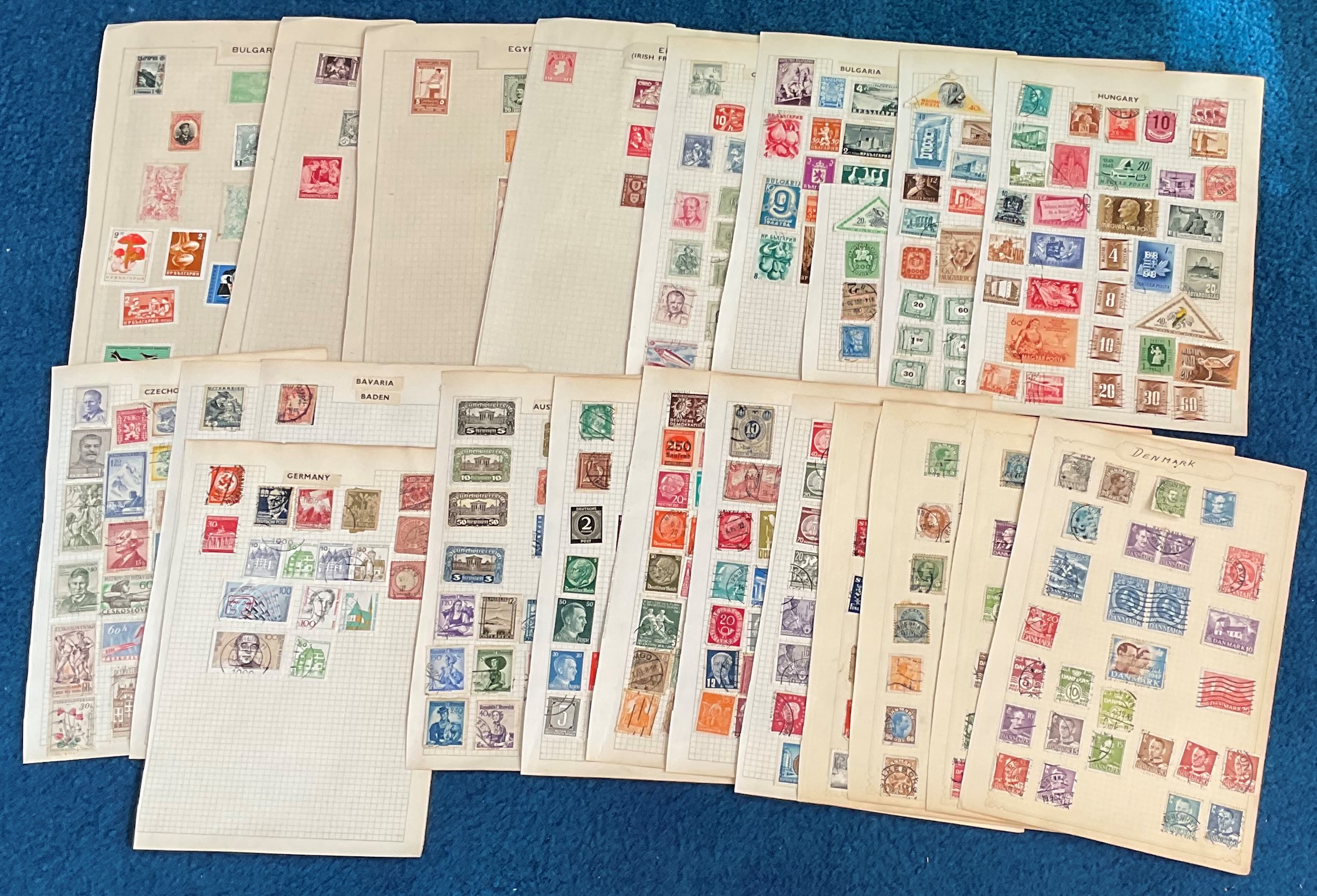 European stamp collection on loose album pages. Good condition. We combine postage on multiple