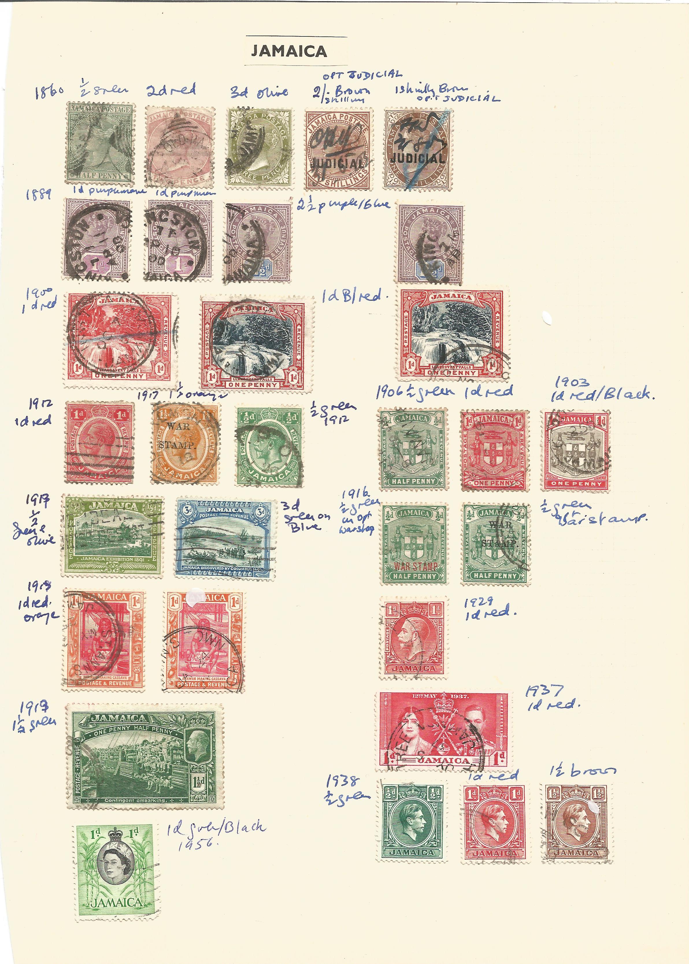 Jamaica, stamps on loose sheet, 1850/1938, approx. 30. Good condition. We combine postage on