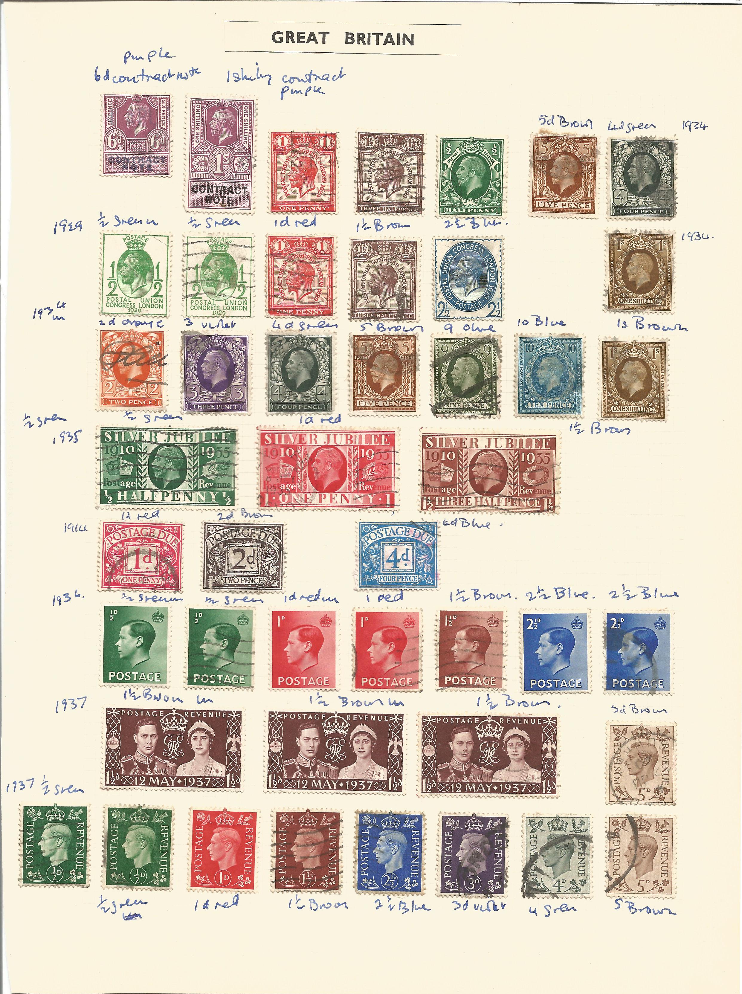 Great Britain, George V, Edward VIII, George VI, stamps on loose sheet, approx. 40. Good