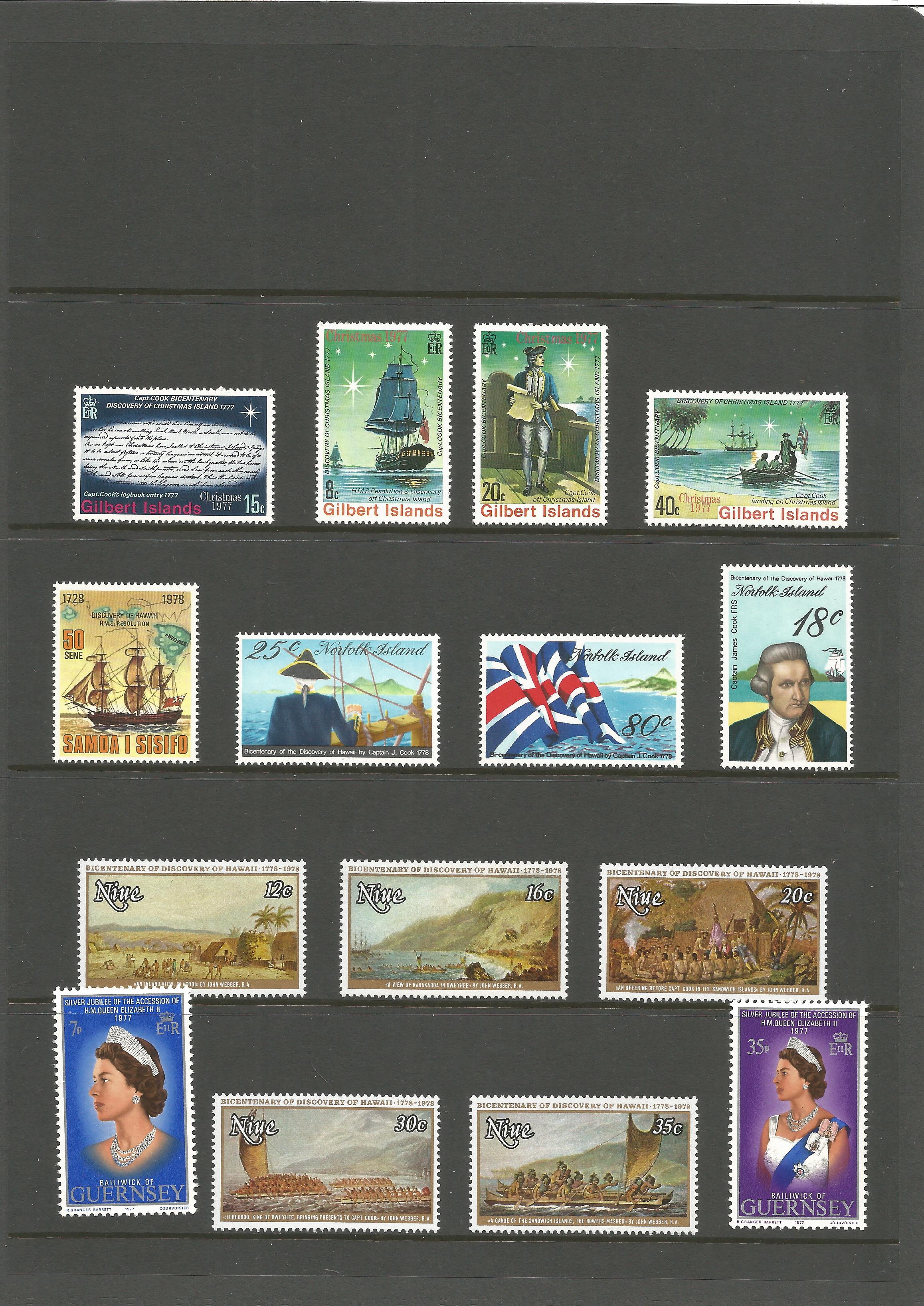 Gilbert Islands, Norfolk Island, Samoa, Nine, Guernsey, approx. 30 stamps, mint condition. Good