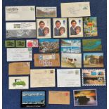 Odds and ends bundle including Postcards, loose stamps on and off paper, 2 Great Britain partially