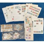 Assorted stamp collection, loose and on album pages. Includes Belgium, BCW, Uruguay, Spain, Morocco.