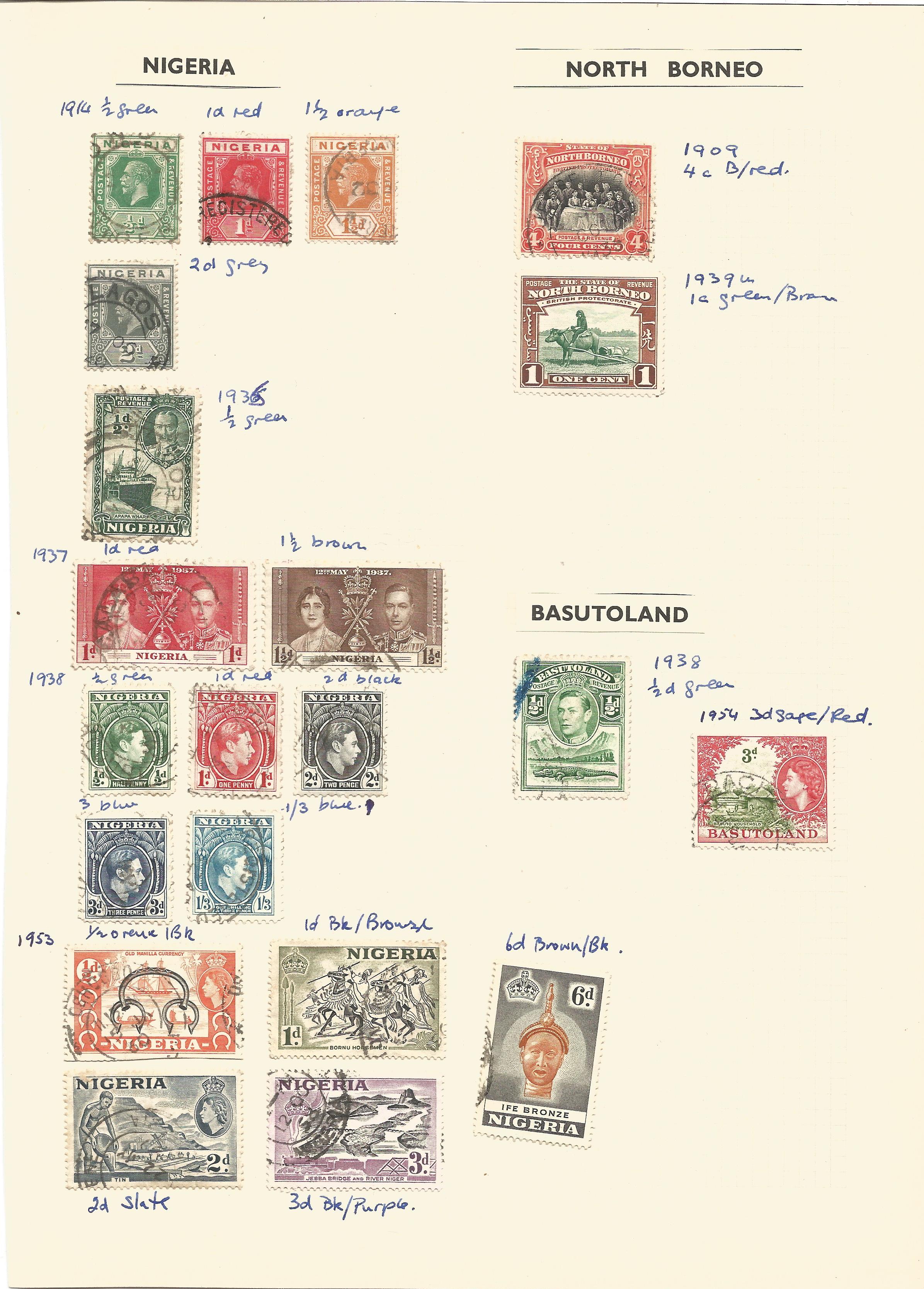 Mauritius, Natal, Nigeria, North Borneo, Basutoland, stamps on loose sheets, approx. 40. Good - Image 2 of 2