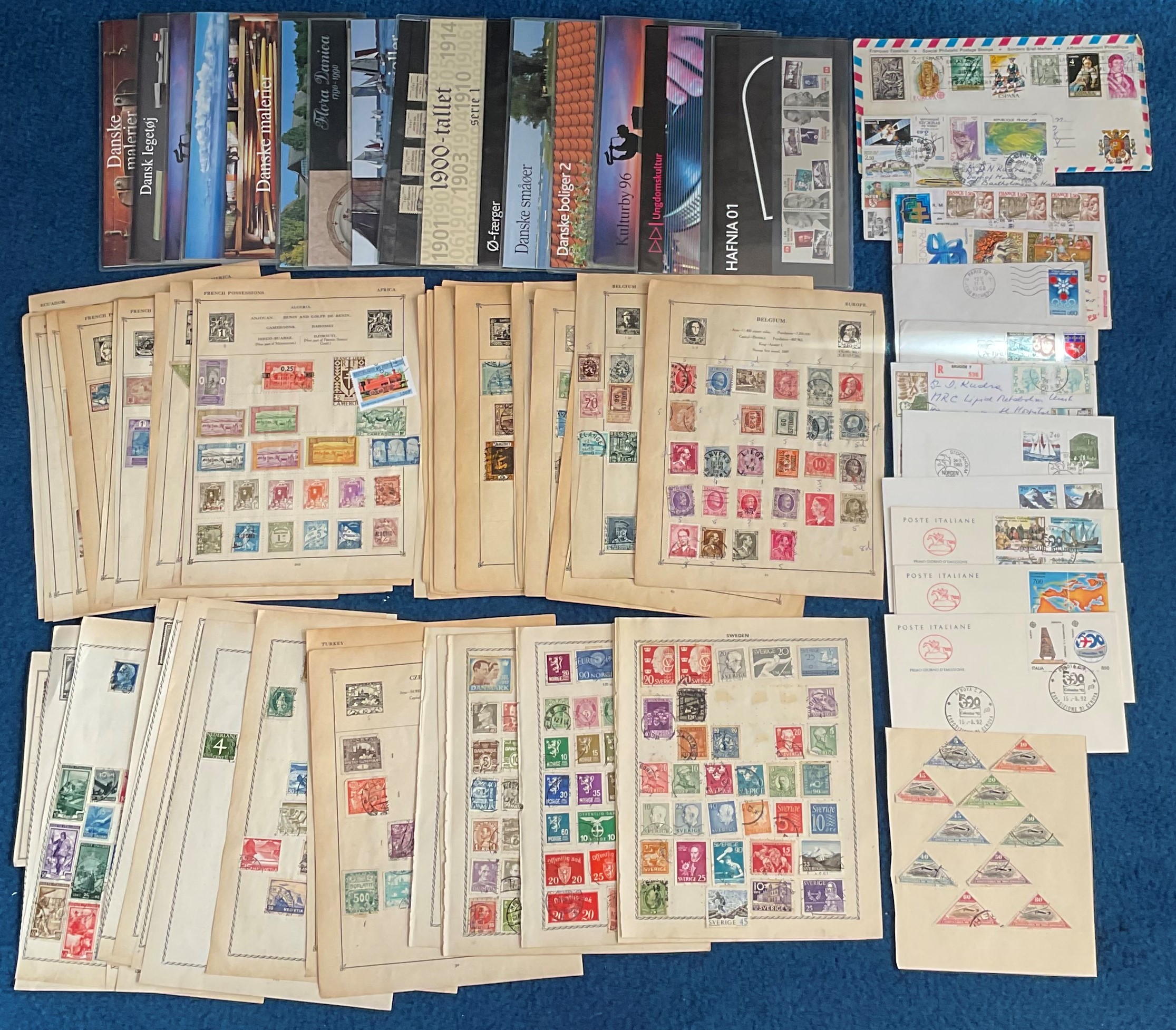 European stamp collection on loose album pages. Good condition. We combine postage on multiple
