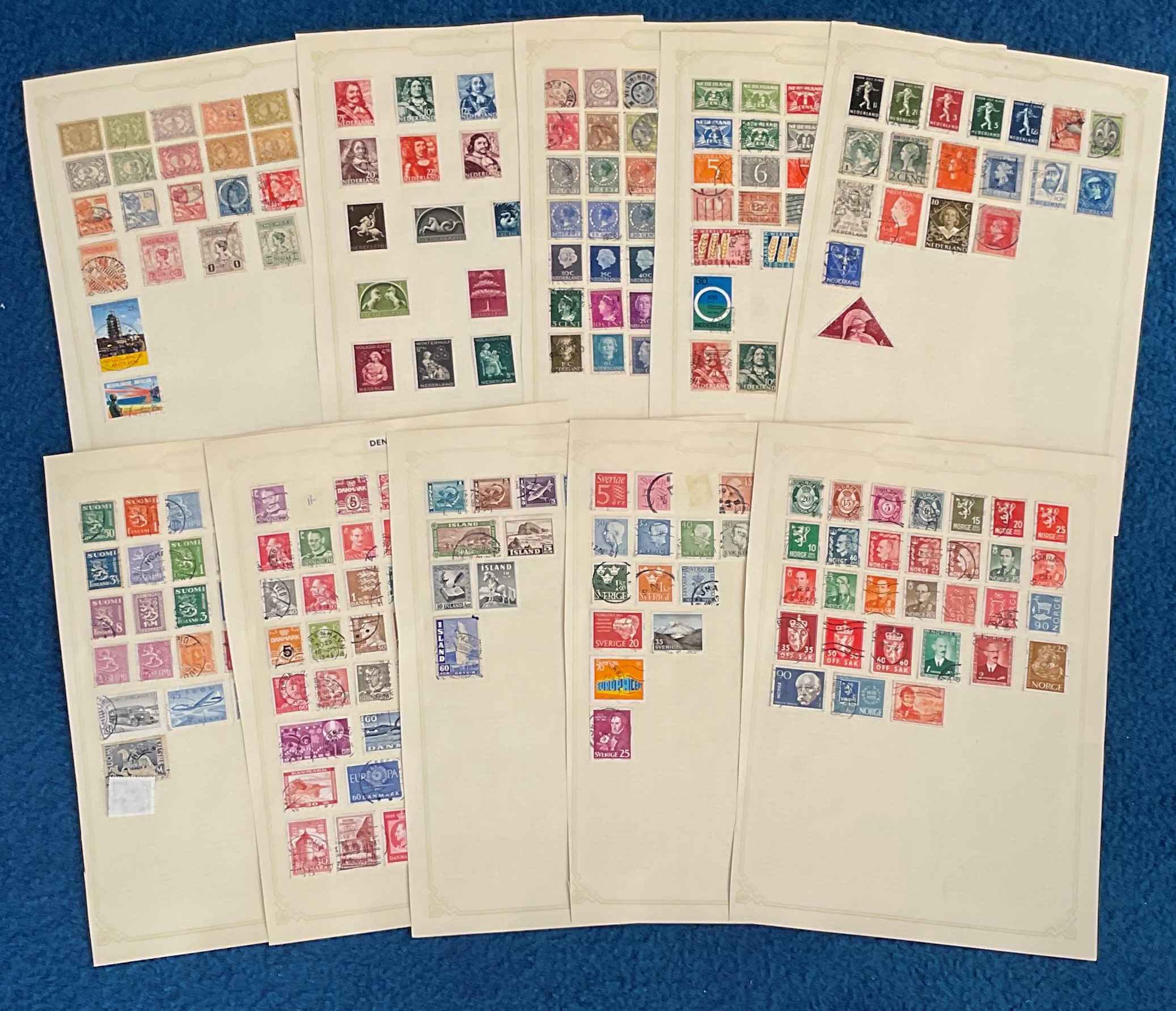 European stamp collection 27 loose album pages. Some of countries included are Belgium, Austria,