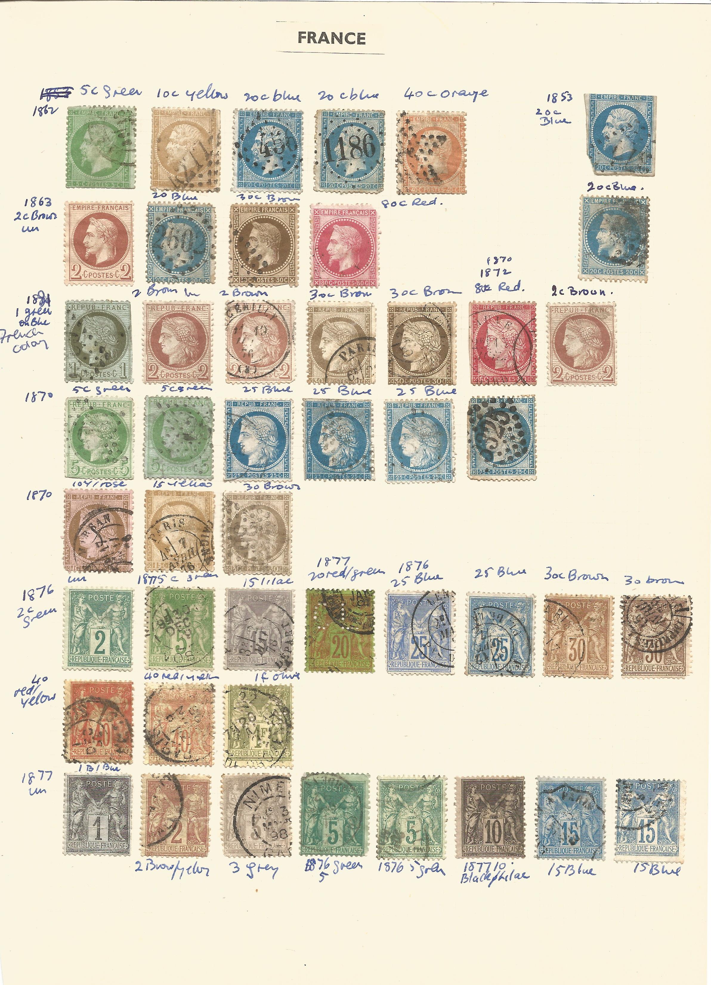 France, 1853/1920, stamps on loose sheets, approx. 80. Good condition. We combine postage on