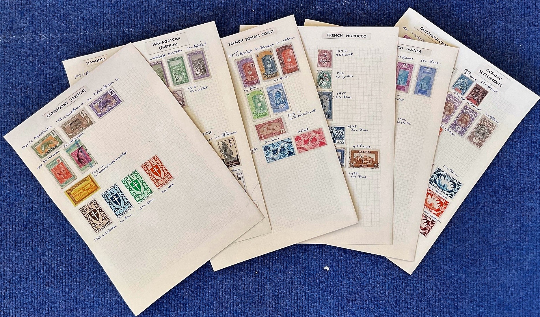 French Colonies including Cameroons, Madagascar, Algeria, Gabon, Morocco, stamps on loose sheets,