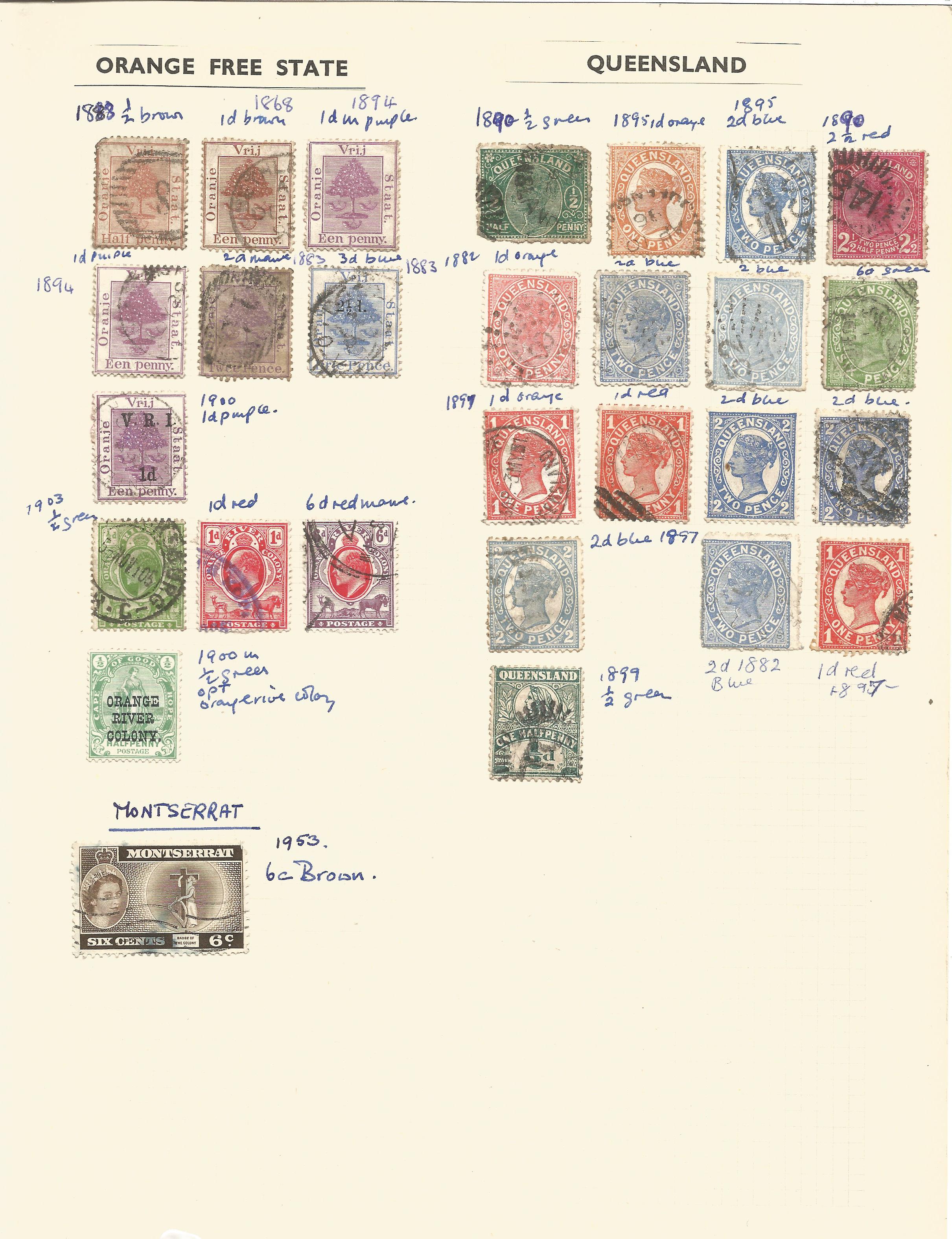 Orange Free State, Queensland, Gold Coast, Cyprus, stamps on loose sheets, approx. 50. Good - Bild 2 aus 2