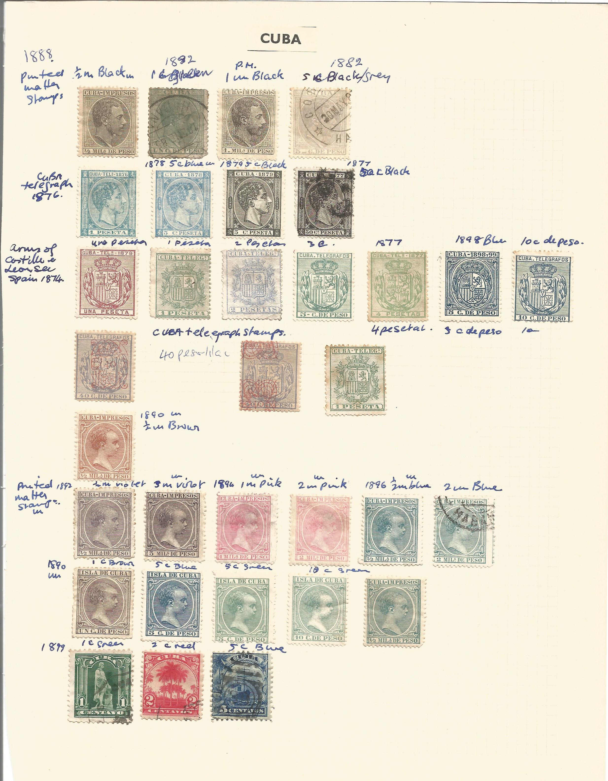 Cuba, Crete, Cyprus, Curacao, Netherlands, New Guinea, stamps on loose sheets, approx. 50. Good