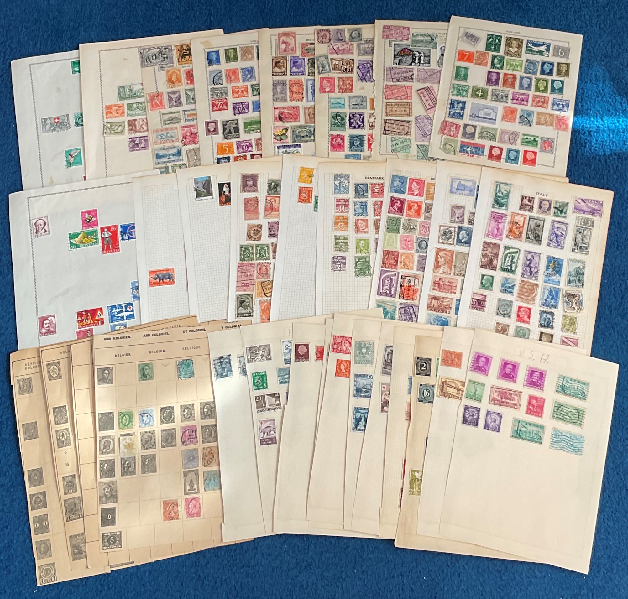 European stamp collection on loose album pages. Good condition. We combine postage on multiple