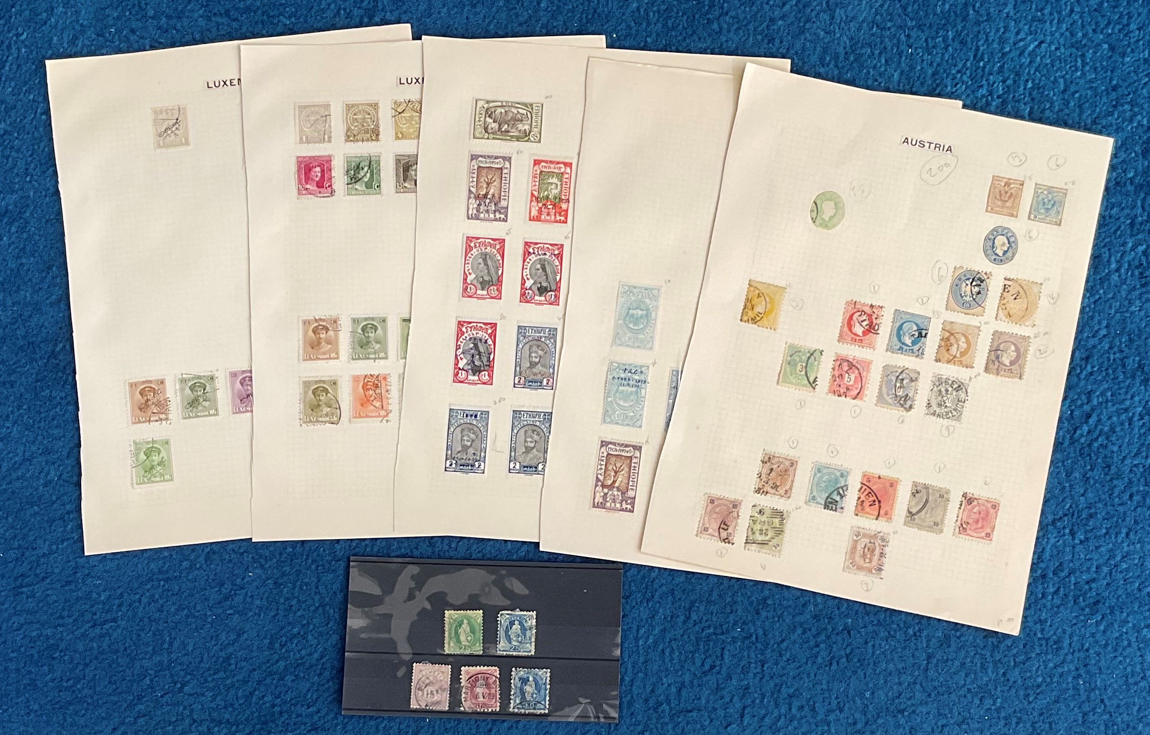 Assorted stamp collection. Includes Switzerland, Austria, Ethiopia and Luxembourg. Good condition.