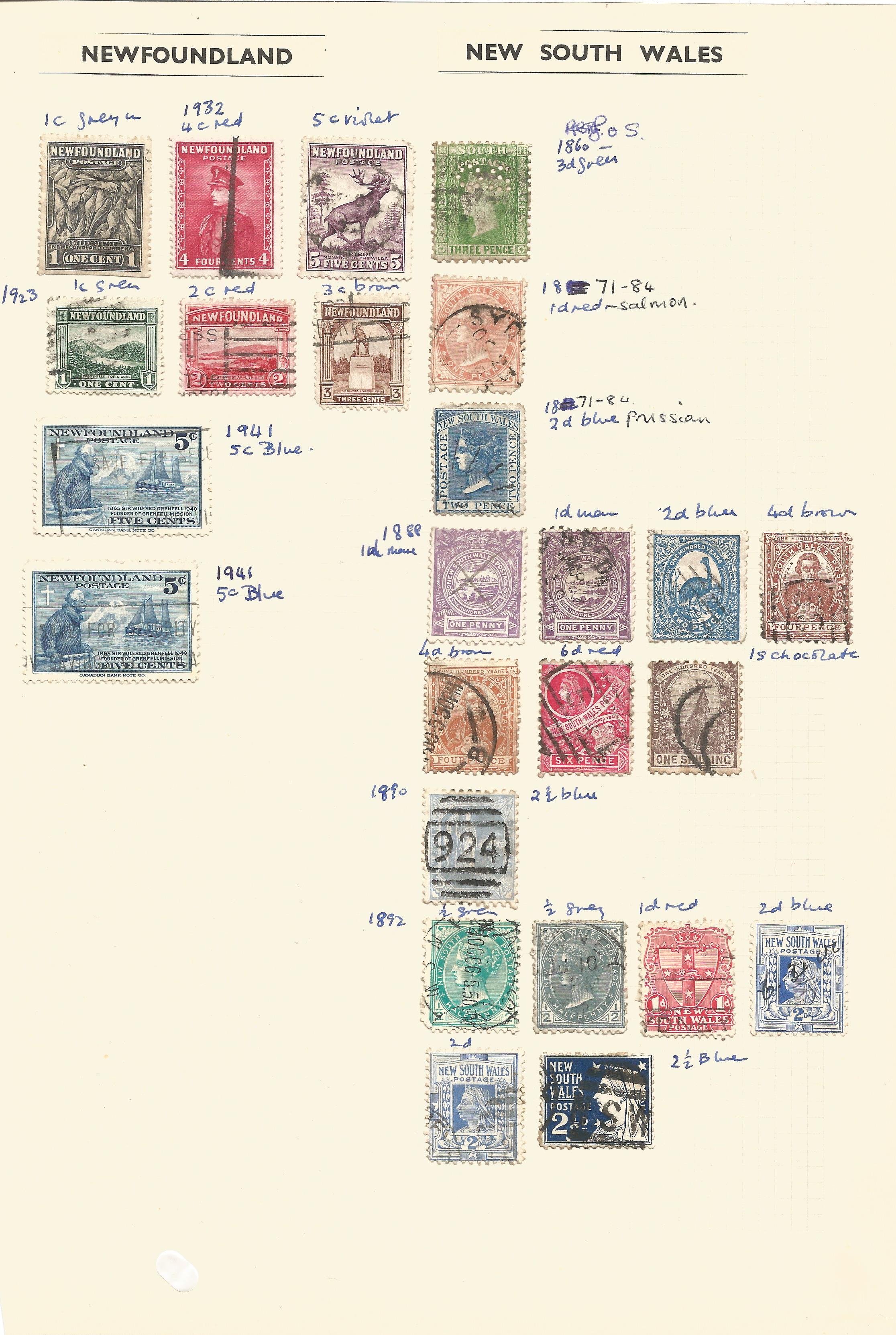 Newfoundland, 1887/1941, New South Wales, 1860/1892, stamps on loose sheets, approx. 45. Good - Image 2 of 2