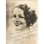 Actress Alice Delysia vintage black and white signed 8x6 photo, dedicated to Tom. Alice Henriette