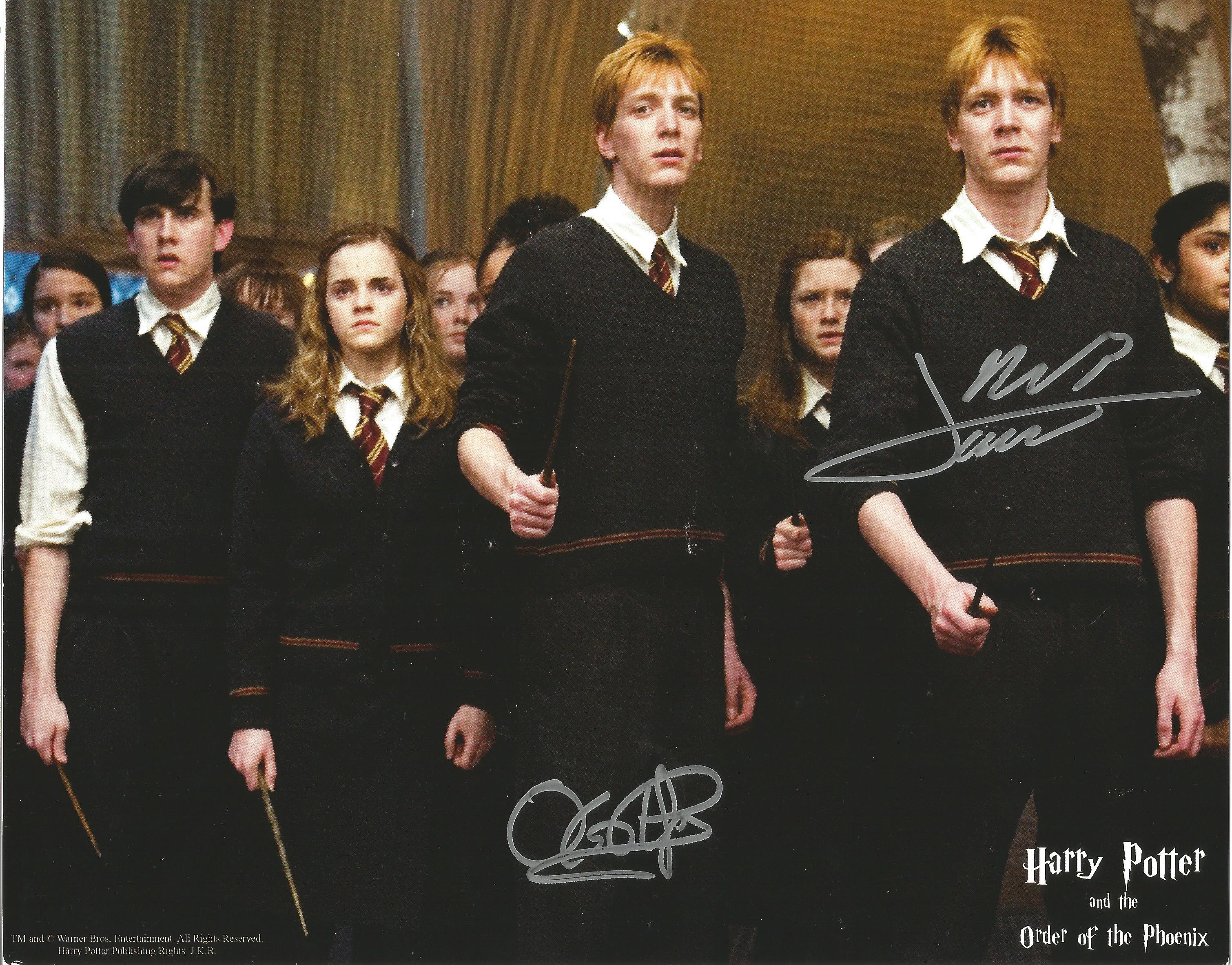 Actors James and Oliver Phelps dual signed 10x8 colour photo in character as Fred and George Weasley