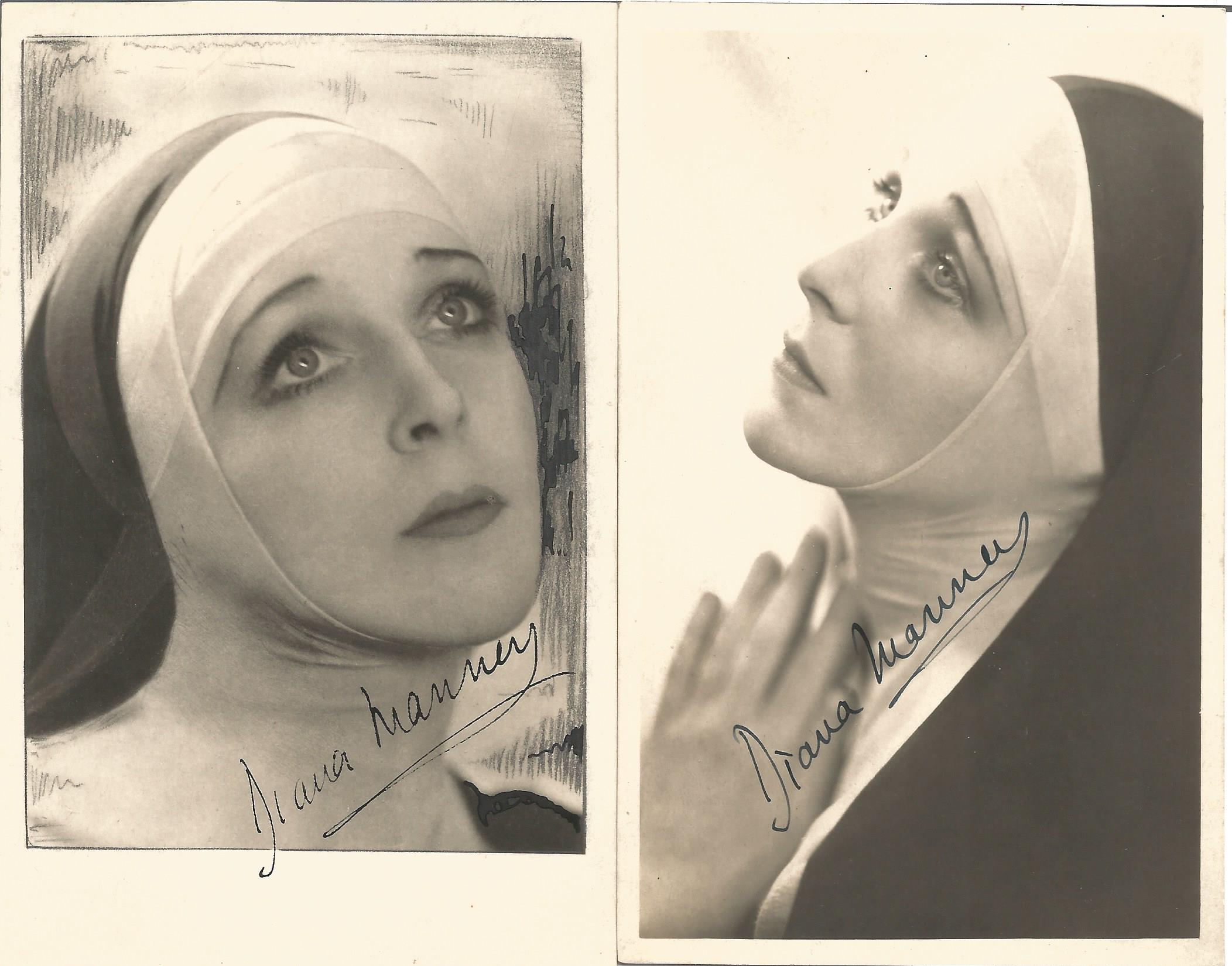 Actress Diana Manners, 2 signed vintage postcards and an unsigned vintage 10x8 all showing her in