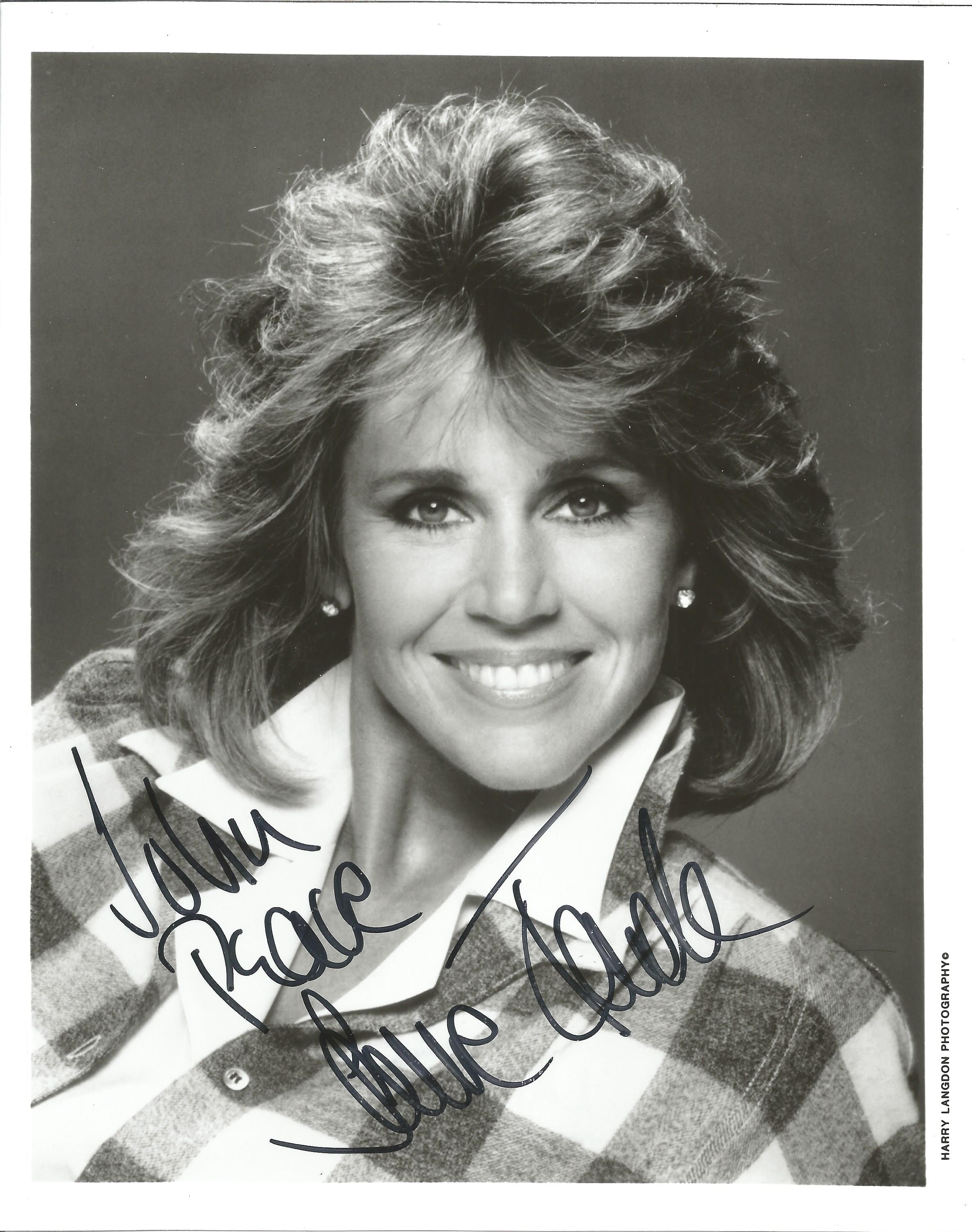 Actress Jane Fonda, signed 10x8 black and white photo, dedicated to John, inscribed Peace. Jane