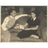 Actor Conrad Veidt vintage candid signed 10x8 black and white photo at home with his wife and dog,