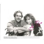 Actor Matthew Modine and Actress Jennifer Grey signed 10x8 black and white promotional image from