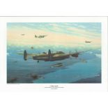 WW2 Keith Aspinall 16x12 colour Print Titled Tallboy Raid 617 Squadron Lancaster and Escorts.