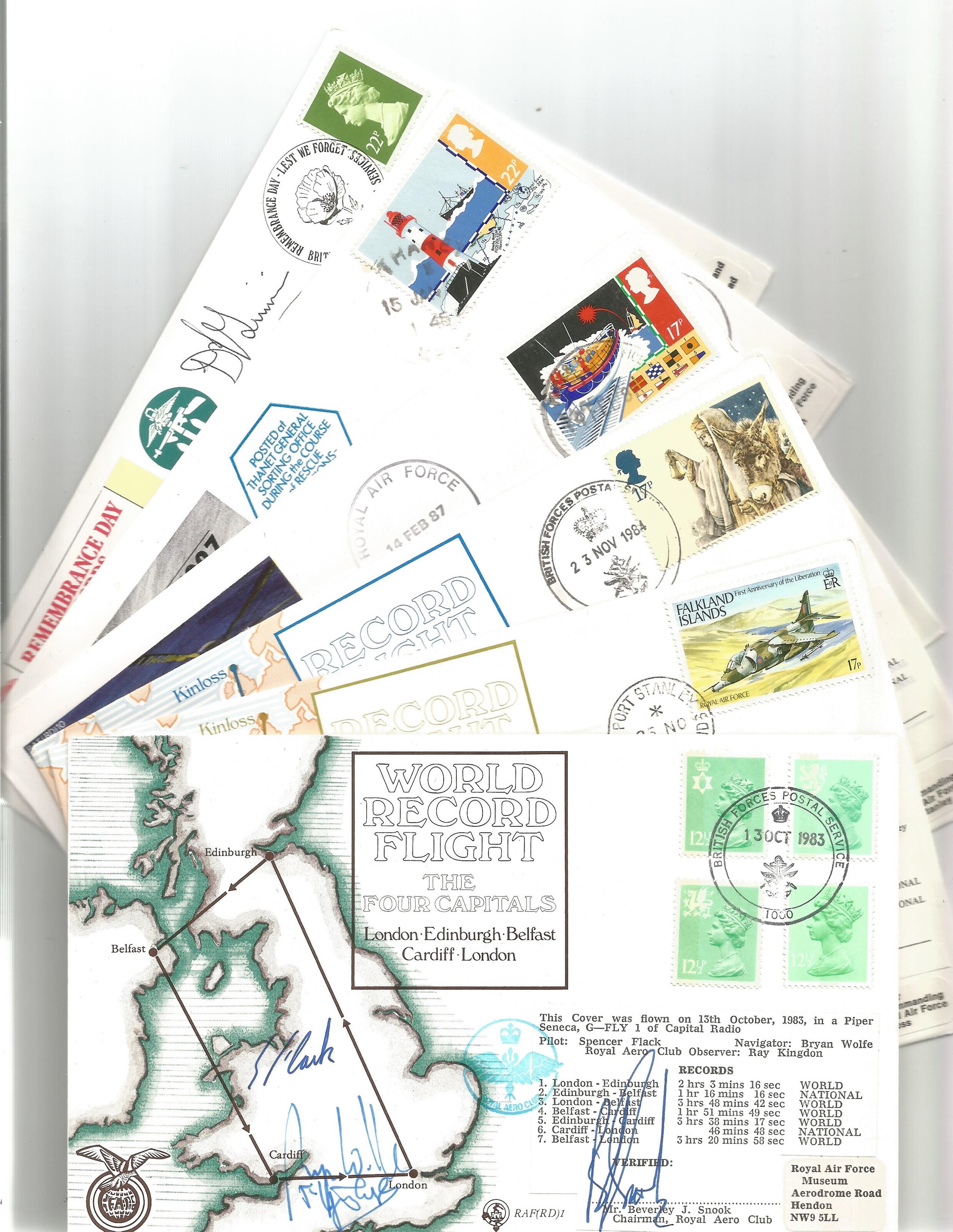 WW2 Collection of 11 Signed Aviation flown FDCs dating back to 1984 includes RAF Participation in