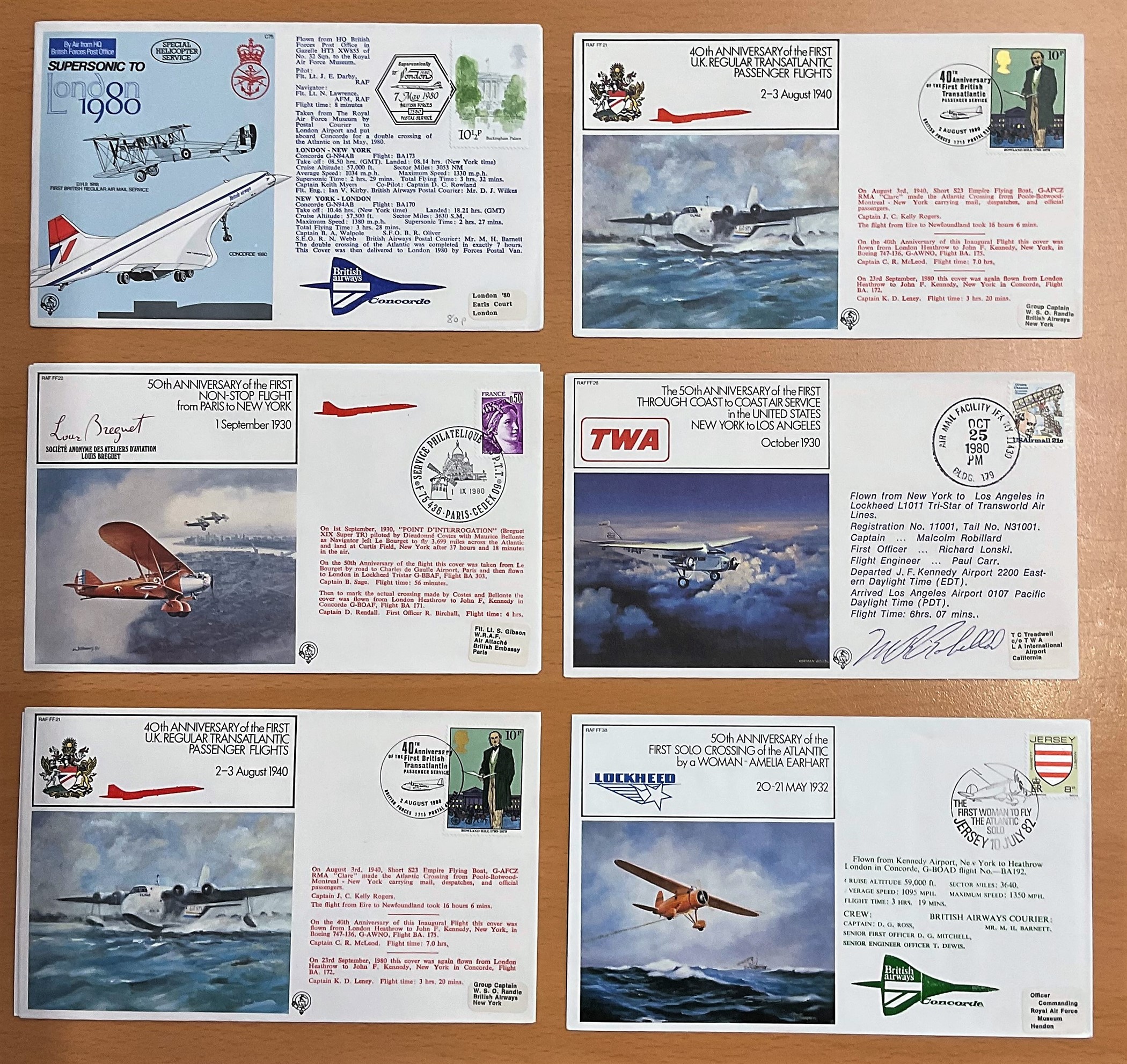 6 RAF Concorde Flown covers some signed. All have info cards in the rear official stamps dated 1980.