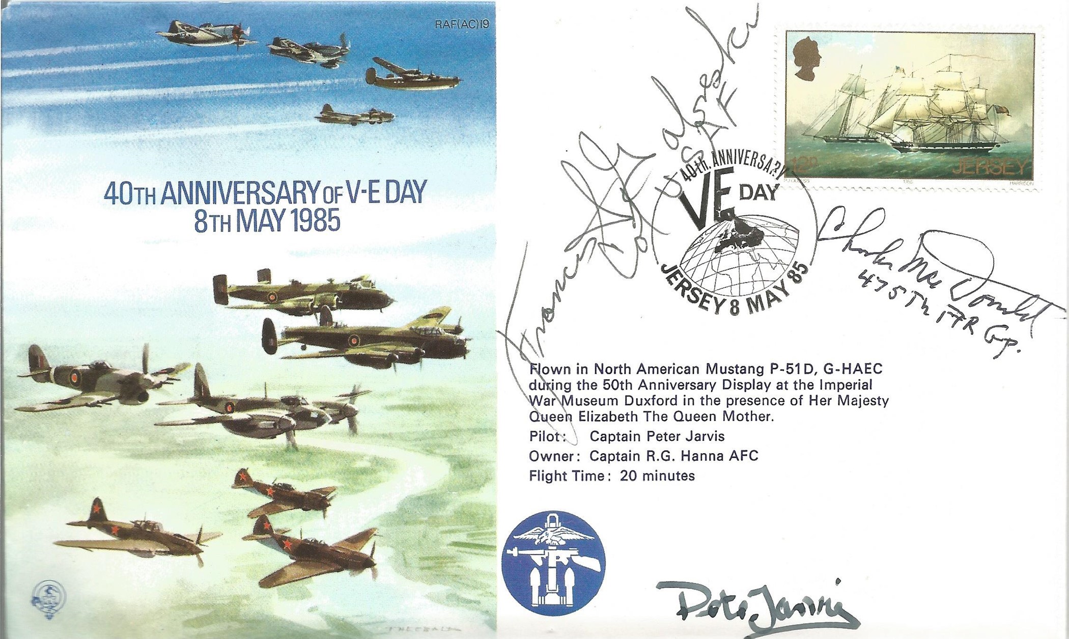 AC19c 40 Anniv VE Day Signed? CoI. P. S. Gabreski &?Chris MacDonald (27) Ace ?8 May 85 BFPS 1945