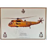 Pilot Tony Gear Signed Print. Titled Commemorating the Return to Moray WS61 Sea King Helicopter HAR3