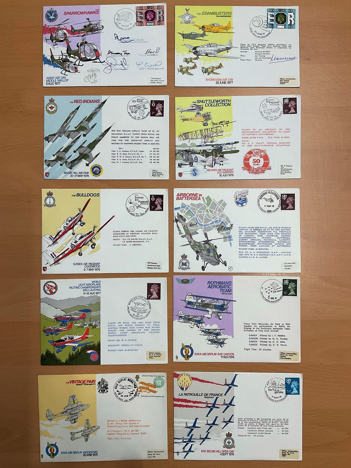 10 RAF Flown covers. 2 Signed covers. The sparrowhawks FDCs signed by Brigadier P E Collins Lt S