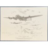 WW2 617 Squadron Multi Signed Nicolas Trudgian Printed pencil drawing Titled En Route To The