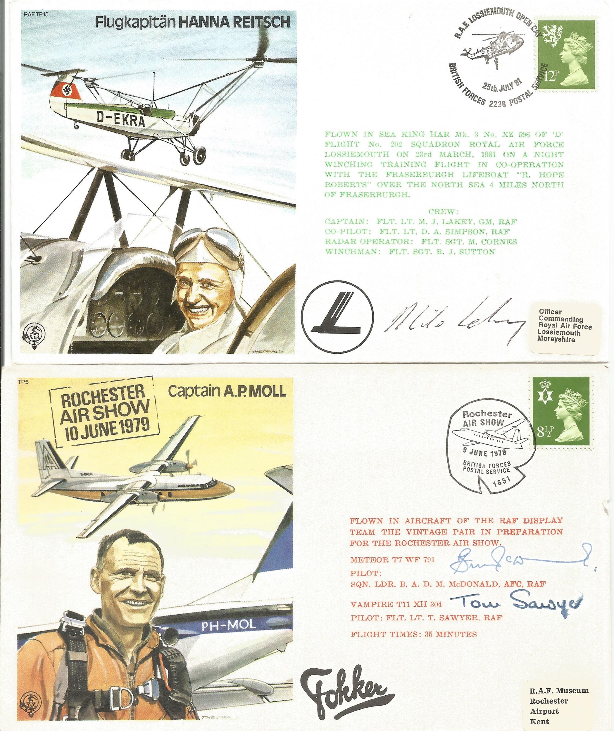 WW2 Collection of 5 RAF Flown covers. 3 Signed. 1x Wg Cdr Ken H Wallis FDCs signed by R H Dingwall - Image 2 of 2